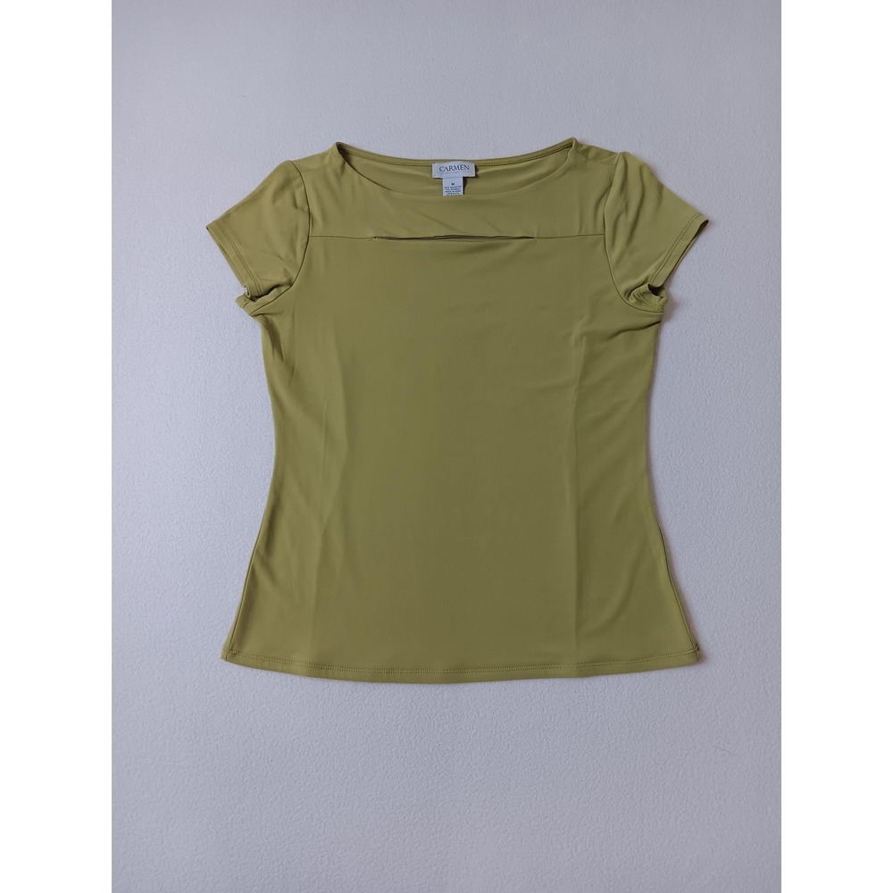 CARMEN T-Shirt Womens M Green Jersey Boat Neck Short Sleeve Slim Stretch